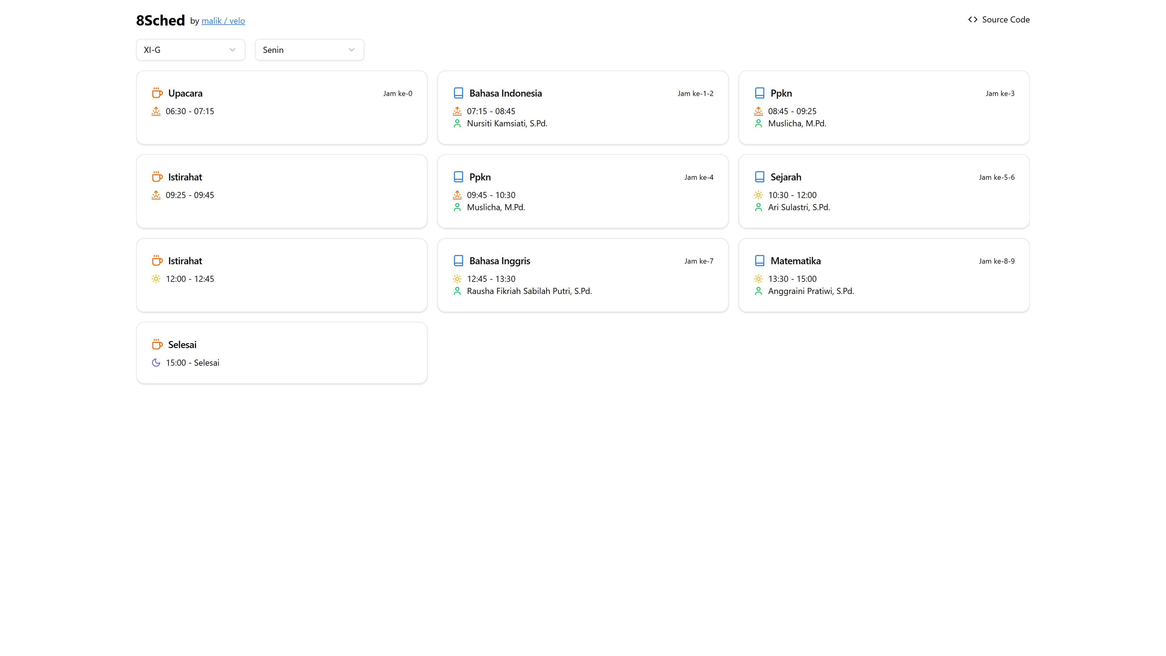 A school schedule website.